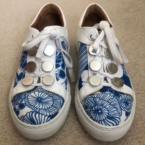 Carven Blue Floral Leather Studded Sneakers